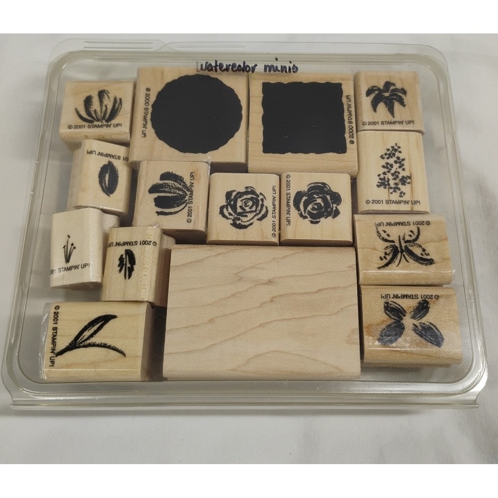 Vintage 2001 Stampin Up! Watercolor Minis 12pc Set + 3 Extras Stamps Stamp New